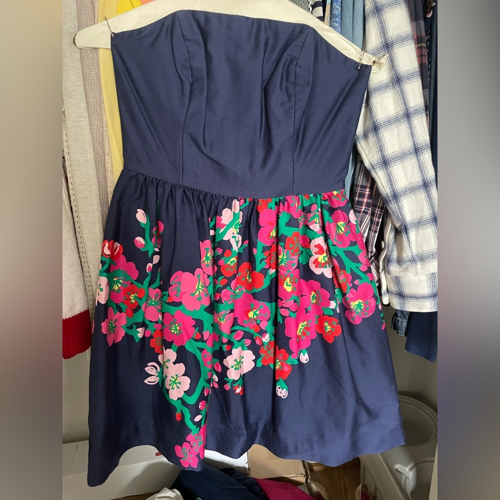 Women’s Lilly Pulitzer Size 00 Lottie Blue Floral Strapless Dress